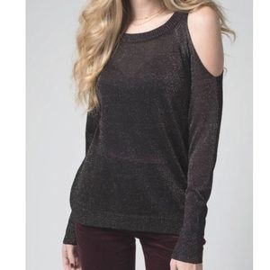 Ramy Brook cold shoulder Tasha long-sleeve knit top | black/gold | small